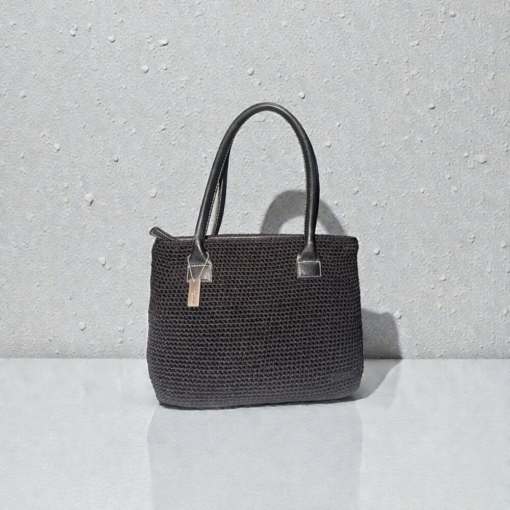 The Sak Elliott Lucca Tote Black Crochet Dual Handle Shoulder Bag with Bag Charm